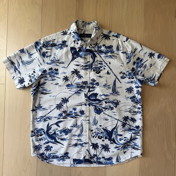 Polo Ralph Lauren Shirt L White Multicolor Fishing Vacation Hawaii Party RRL - Picture 2 of 8